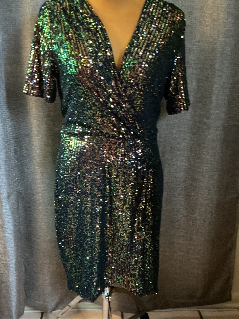 Heartloom Iridescent Green-Blue Sequin Midi Dress